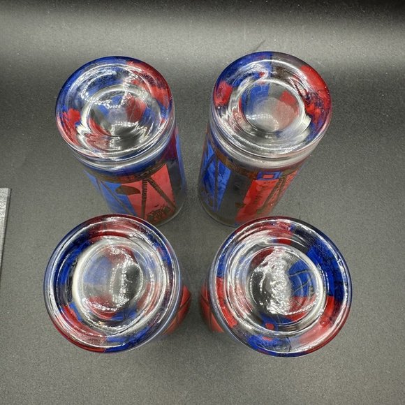 Georges Briard Glasses Gold Barware Tall Highball Patriotic Red Blue MCM Eagle - Picture 3 of 15